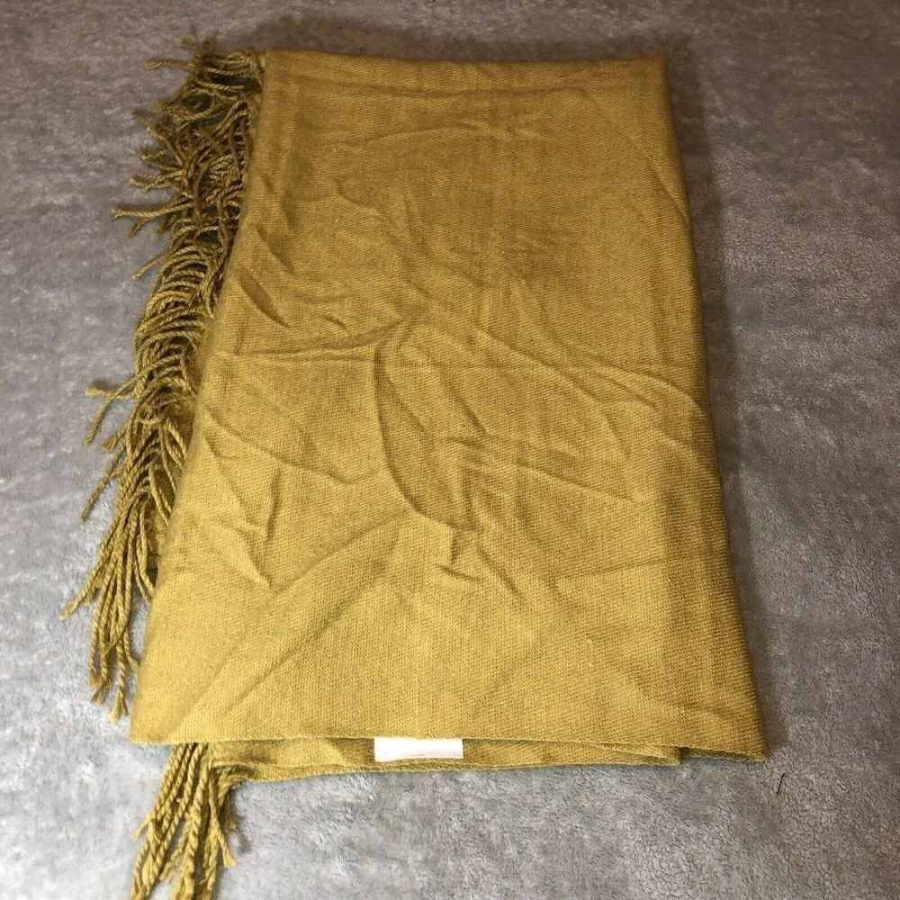 WEST ELM Mustard Acrylic Scarf Wrap with Fringe Edge Throw Blanket Shawl
